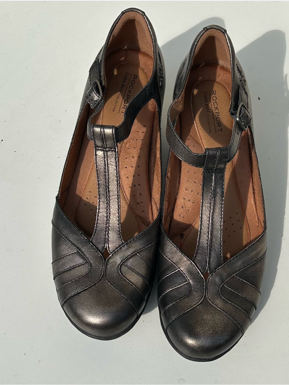 Rockport Black T-Strap Leather Flats
